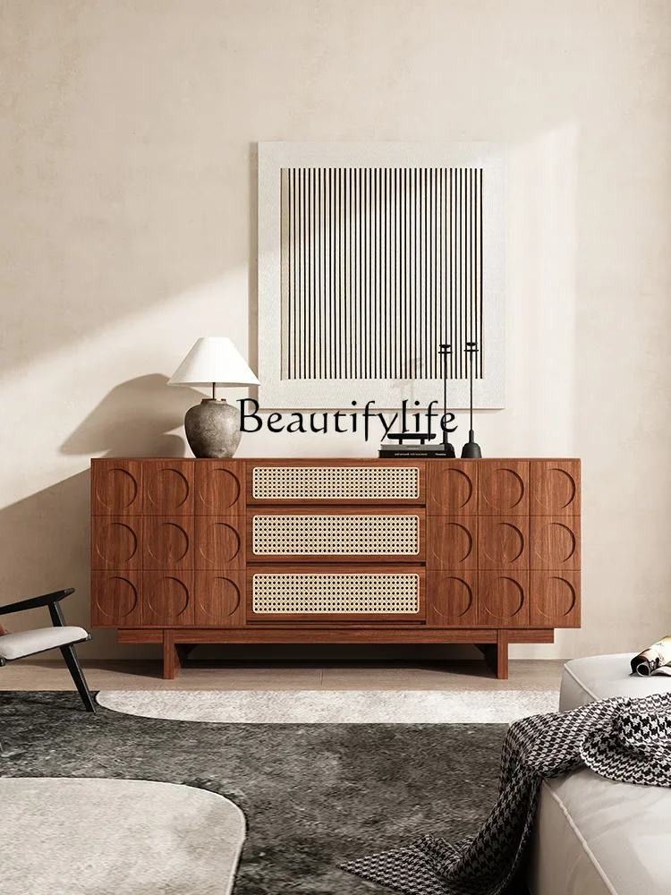 Zhonggu Rattan Solid Wood Sideboard Living Room Home Storage Cabinet