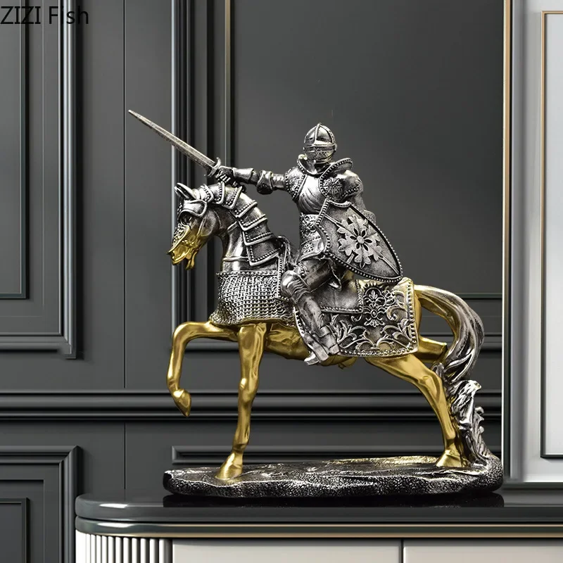 Order of Knights Retro Figures Statue Desk Decoration Heavy Armored Characters Knight Resins Sculpture Room Aesthetic Decor
