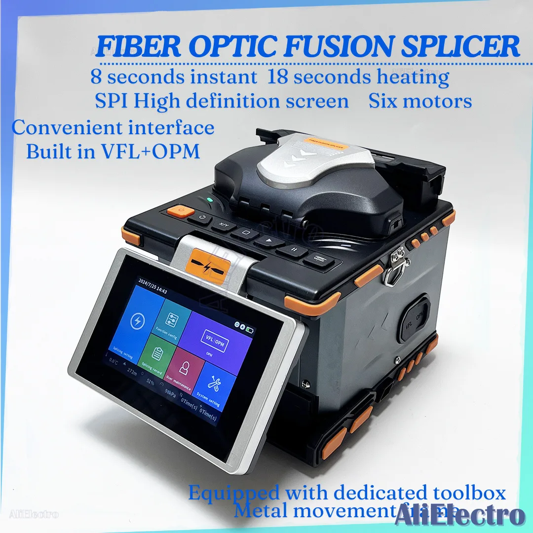 FTTH S5 Optical Fiber Fusion Splicer  6 Motors With Build In VFL OPM 18S Rapidly Heating SPI Touch Screen S5 Hot Weldig Hine