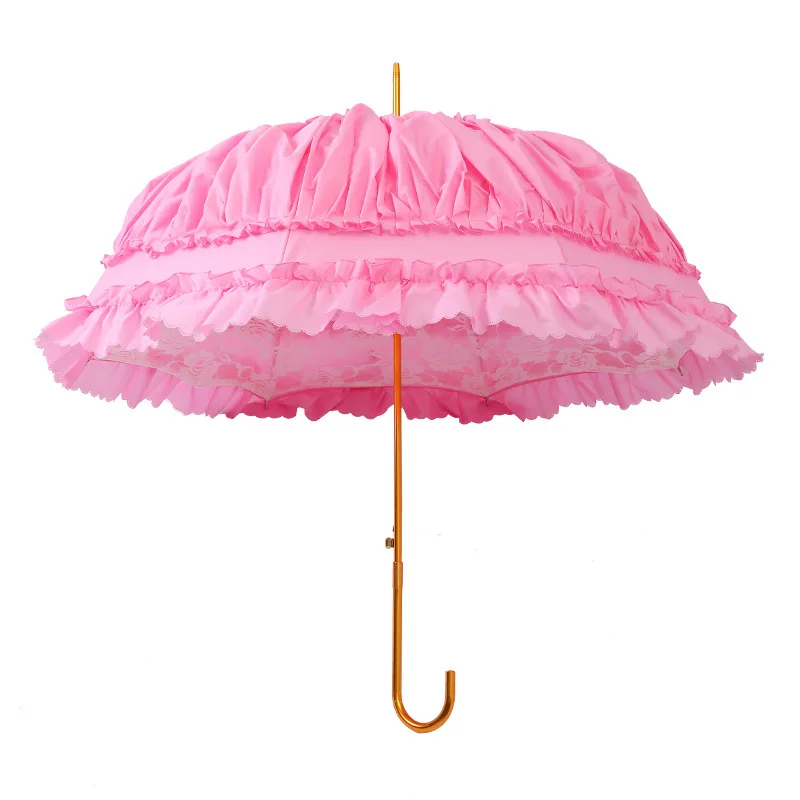 Straight pole skirt edge automatic bride sunshade umbrella Lolita lace princess umbrella