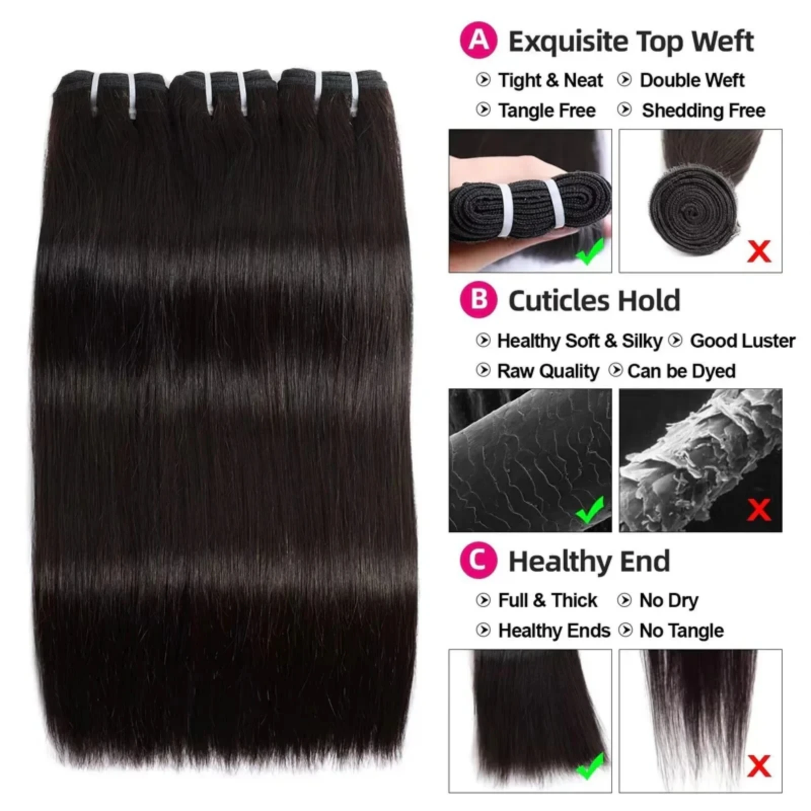 24 26Inch 16A Double Drawn Vietnamese Human Hair Bundles 100% Unprocessed Bone Straight Virgin Hair Extensions for Women