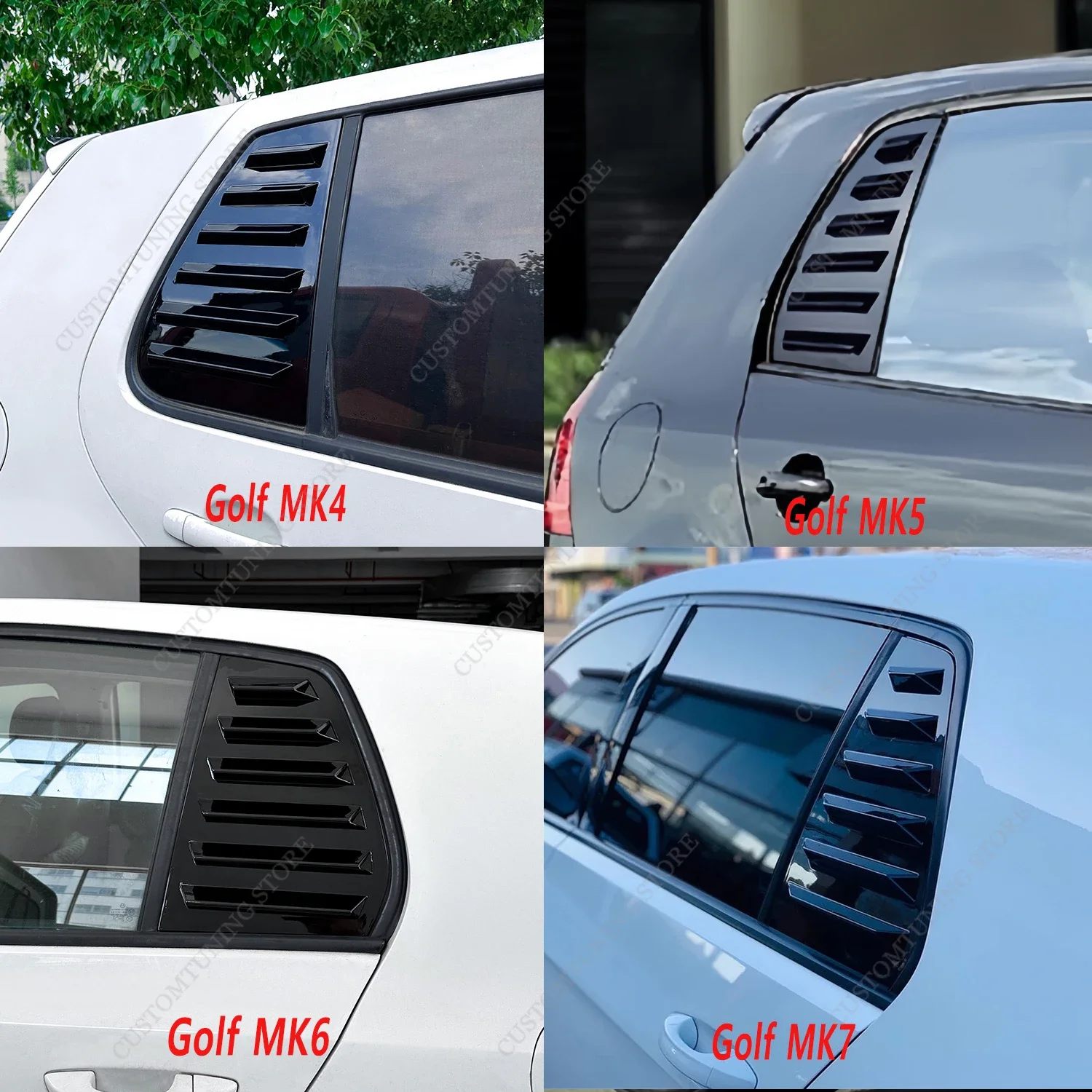Gloss Black Rear Triangle Window Shade Spoiler Louvers For VW Golf MK4 MK5 MK6 MK7 MK8 TSI MPI GTI R 4-Door Hatchback 2001-2024