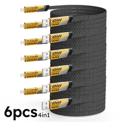 6Pcs 4 in 1 65W Fast Charging USB cable Type C Usb Micro For Iphone Samsung Huawei Xiaomi Multi Port Multiple Charging Wire