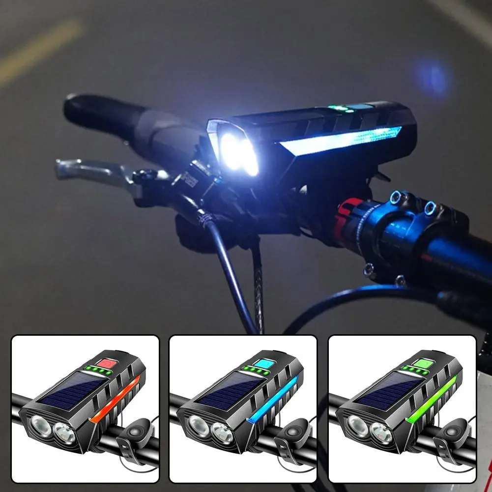 Solar Power Bike Front Light With 130db Horn Led Bicycle Rechargeable Accessories Usb Light High Bicycle Beam Flashlight Bi B4k8