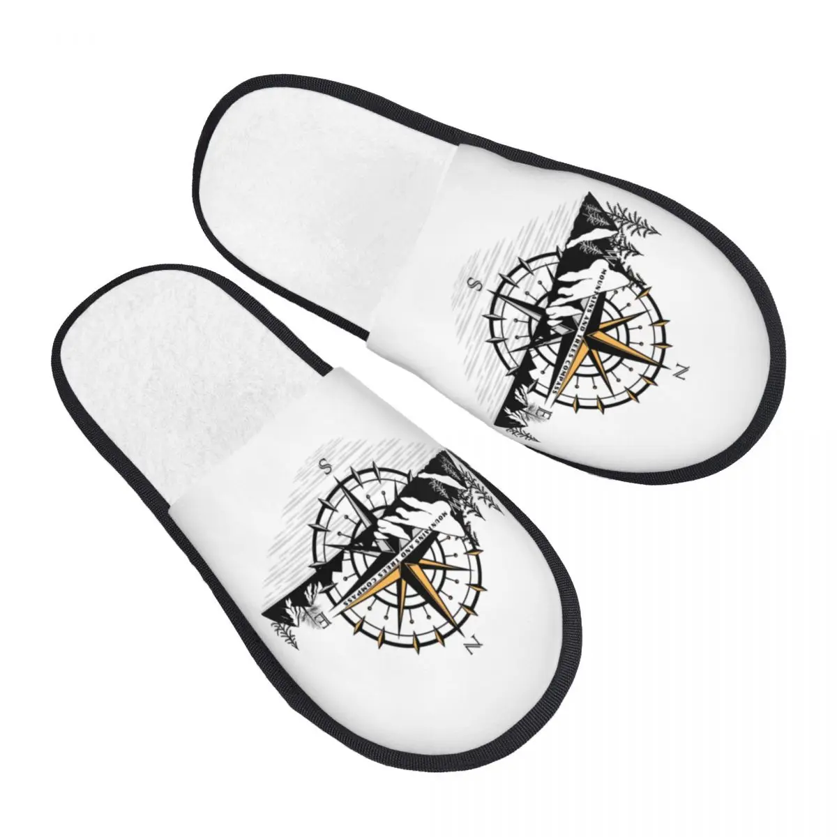 Custom Mountains And Trees Compass Memory Foam Slippers Women Cozy Warm House Slippers