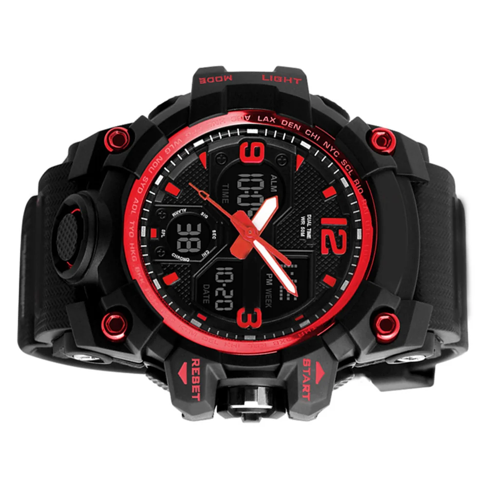 

Multifunctional Waterproof Sports Watch Red Electronic Wristwatch Stopwatch Timer Alarm Night Light