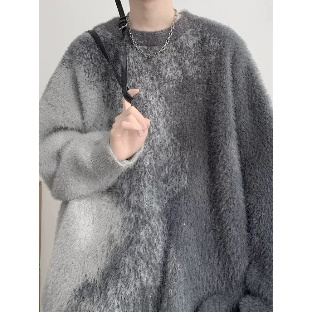 

Warm Knitted Sweater Men's Loose Casual Faux Fur Coat Autumn Winter Large Size Youth Long Sve Crew Ne Polyester Fiber