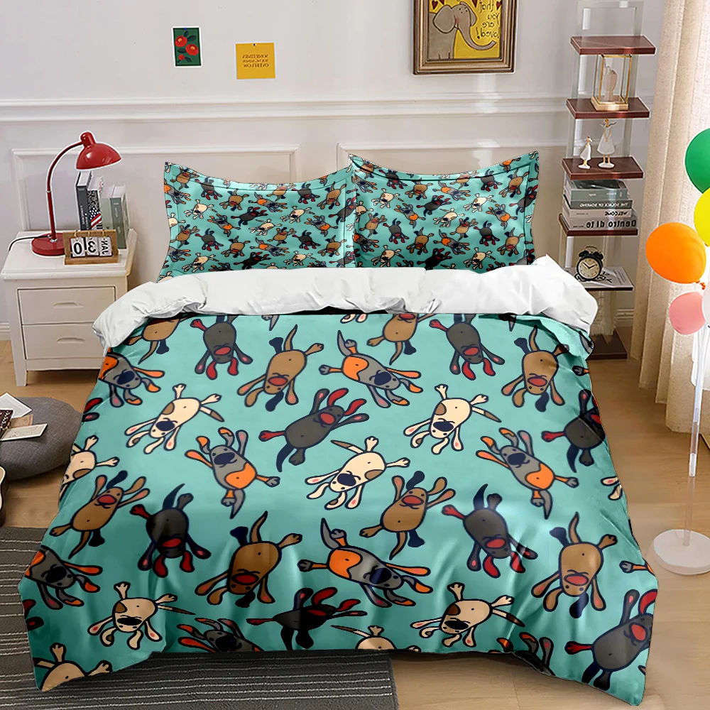 Cartoon dog pattern background Print Bedding Set 1 Duvet Cover 2 Pillowcases for Adult and Children Luxury Gift Full Size
