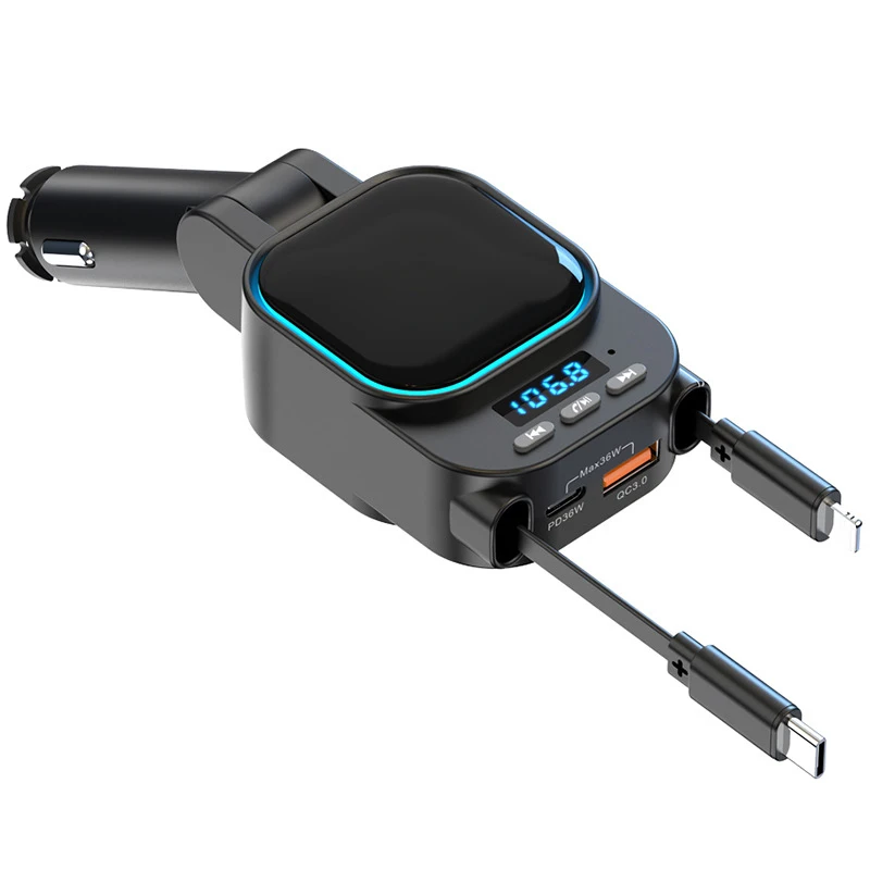 

SC07 telescopic cable digital display fast charging car charger one for four 96W fast charging car charger