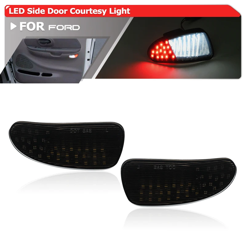 Wędzone pełne diody LED białe/czerwone wewnętrzne boczne panele drzwi światła grzecznościowe dla Ford F150 1997-2003 SVT F250 Light Duty Packup 1997-1999