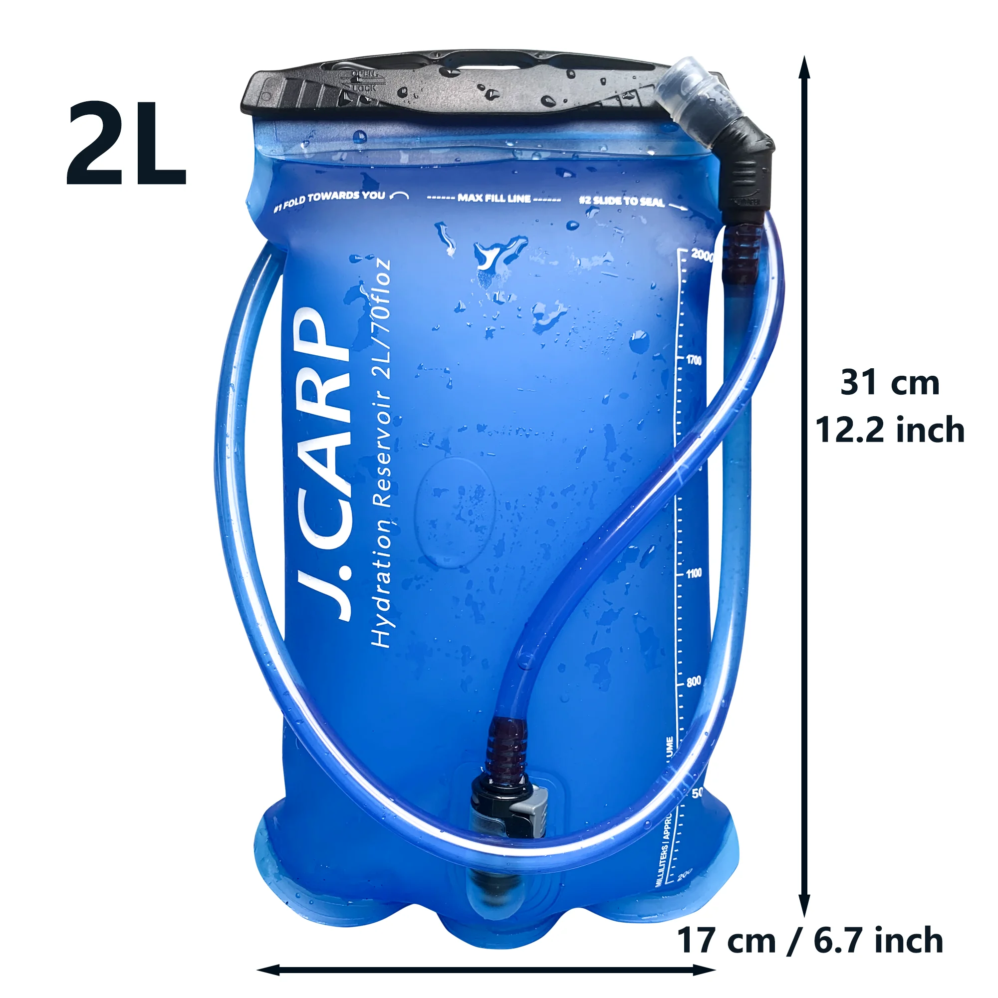 2L TPU Blue Water Bladder Hydration Reservoir Water Bag BPA Free for Hiking, Camping, Cycling etc