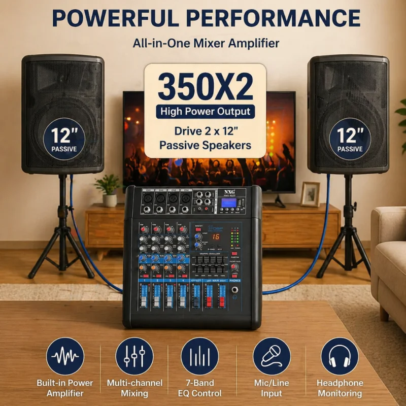 NXG 402D High-Performance Power Amplifier Mixer - 350W×2 Output/4 Channel Input/Wireless Remote Control/Versatile DSP/Professional-Grade Audio Driver