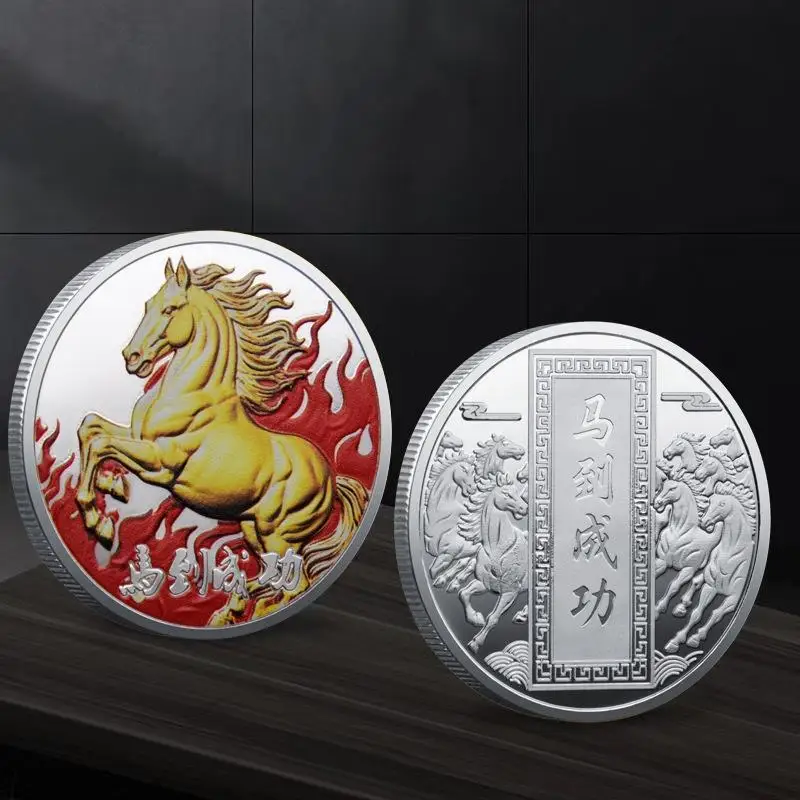 HOT 40mm Zodiac Horse Commemorative Medal Year Of The Horse Birthday Small Gift Metal Crafts Event Souvenir Coin Decoration