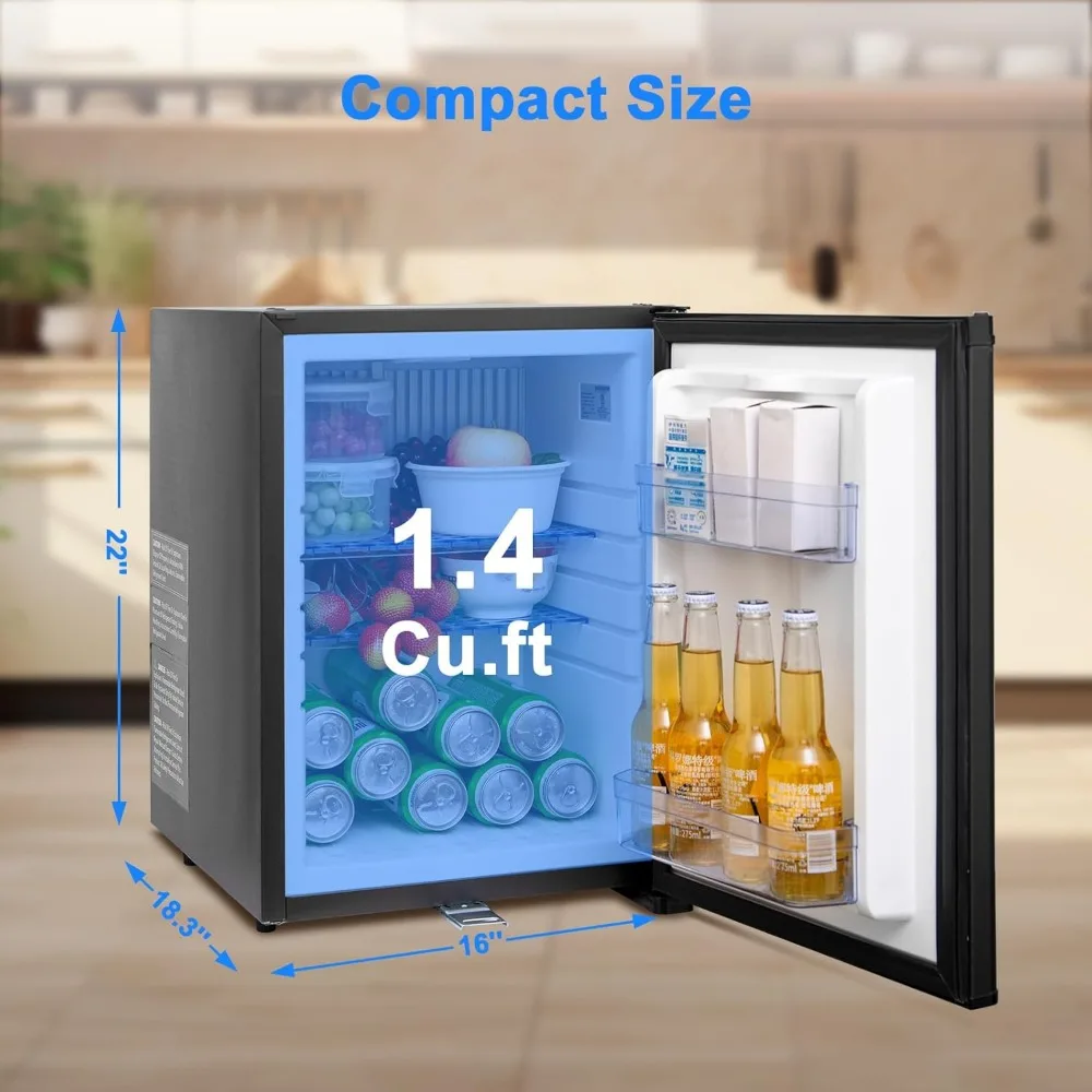 Compact Semi Truck Refrigerator 1.4 Cu.Ft, AC/DC Mini Fridge with Lock, Reversible Door, 12V Quiet Absorption Refrigerator