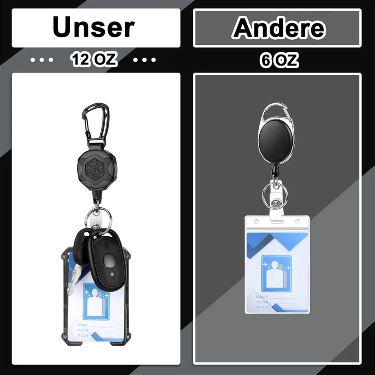 A013 2Pack Heavy Duty Extendable Key Chains, 2 Removable Lanyards and 2 ID Sleeves, Retractable ID Card Holder