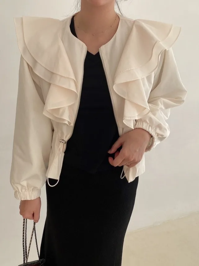 Koreańska kurtka damska z zamkiem błyskawicznym, nowa kolekcja wiosenna, modna, ze ściągaczem w talii, z podkreślonym dołem, wysokiej jakości odzież wierzchnia.