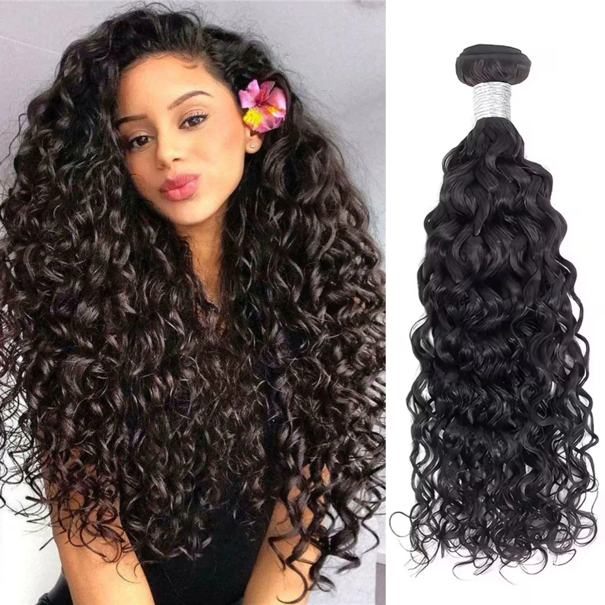 

Натуральные черные волосы Water Wave, 1/3/4 пучка, бразильские волосы для наращивания, 100% Реми, 95 г