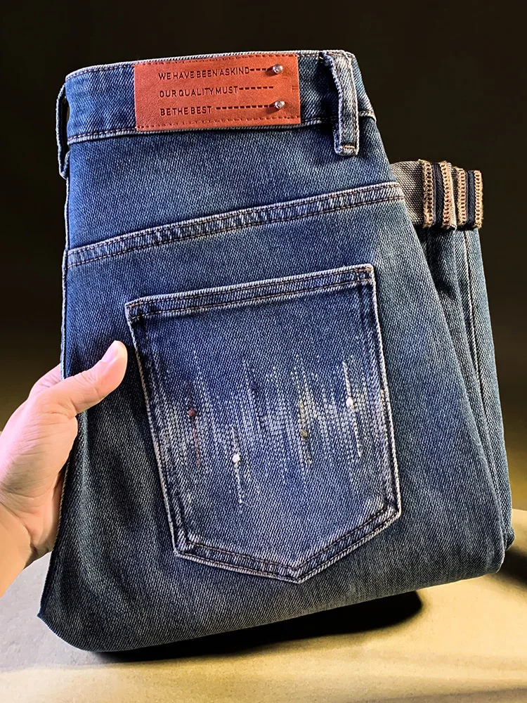 

Высококачественная мужская одежда в корейском стиле, осень 2022, джинсовая тенденция, универсальные свободные эластичные повседневные брюки со средней талией для мужчин