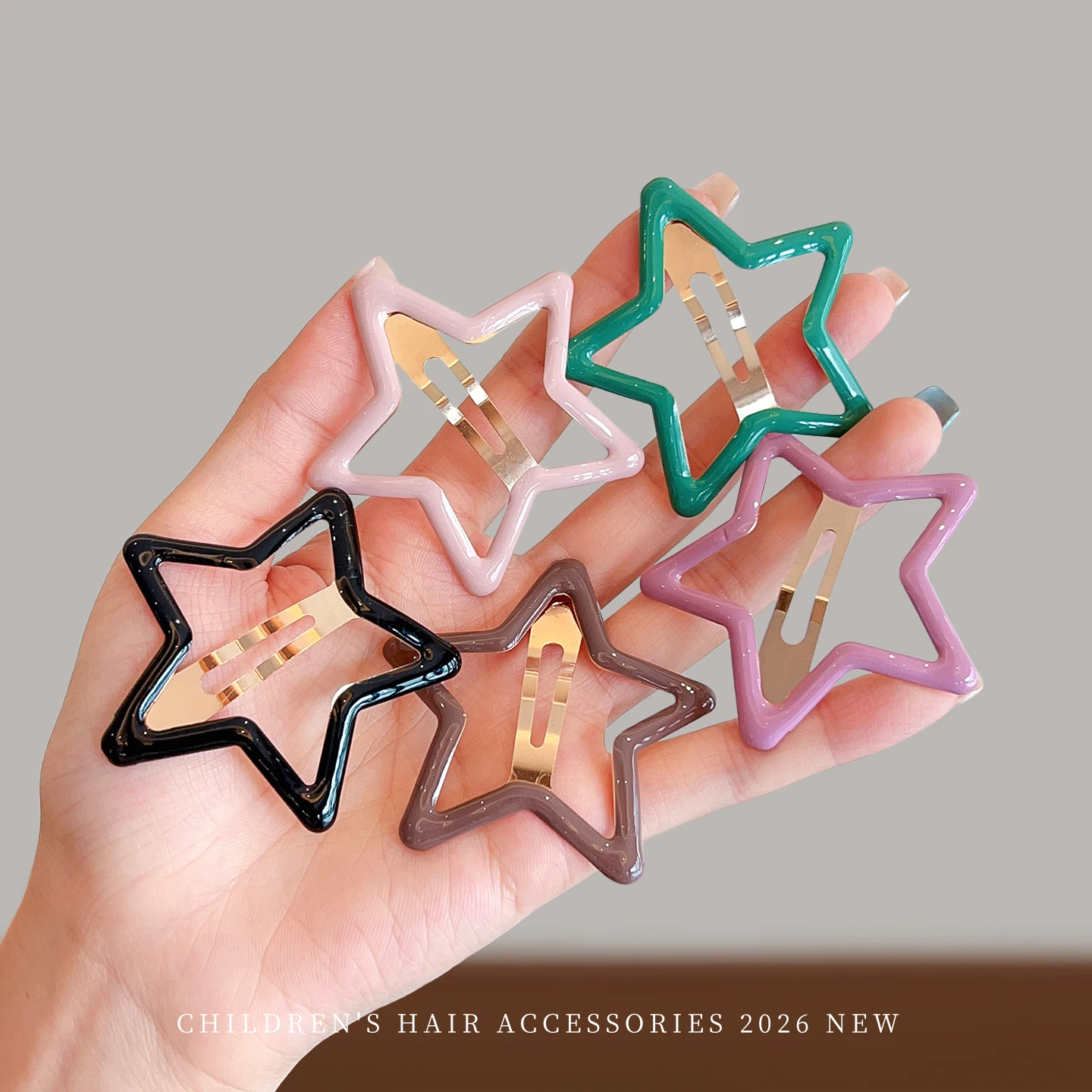 

2026 New 5PCS/SET Glossy Enamel Hollow Star Hair Clips Korean Morandi Color No Hurt Hair BB Clips for Baby Girls Boys Toddler