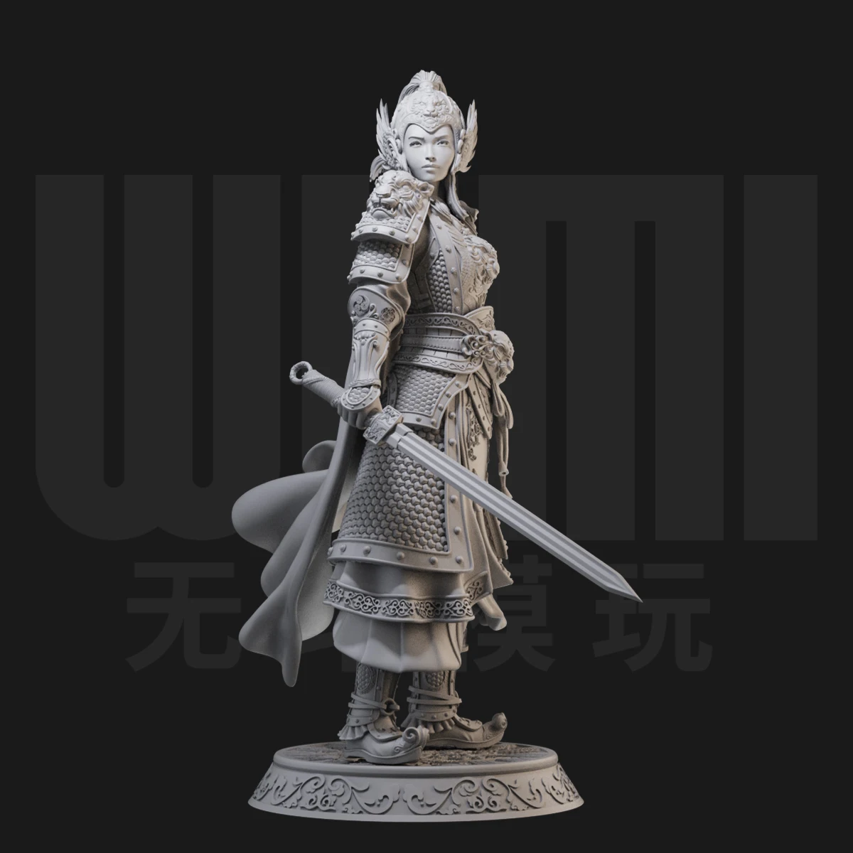 1/18 Central Plains Female General Chinese style white model GK handmade soldier 3D printed model image 2
