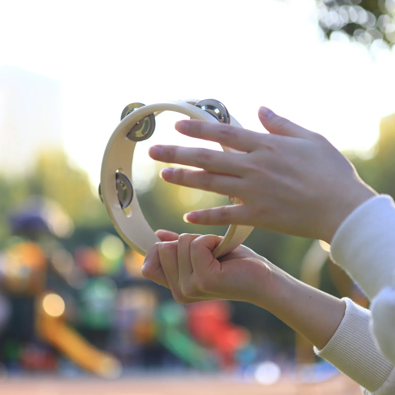 IRIN 6 Inch Handbell Tambourine Metal Bell Wooden Rattle Ball Percussion Hand Bell Party Game Baby Instrument Kids Puzzle Gift