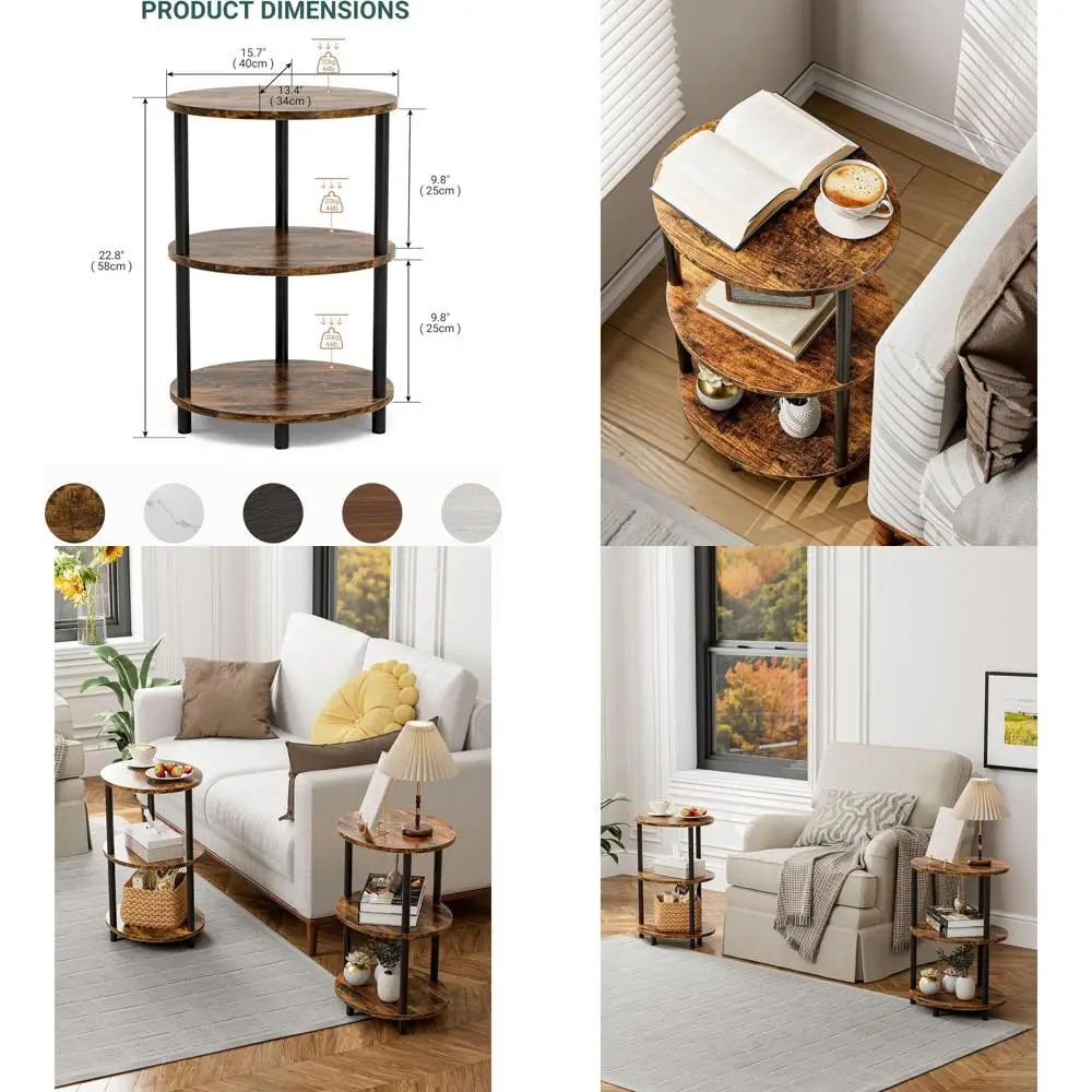 

Компактный 3-ярусный овальный приставной столик для небольших помещений, дерево и металл в деревенском стиле, простая сборка, цвет рустик-коричневый