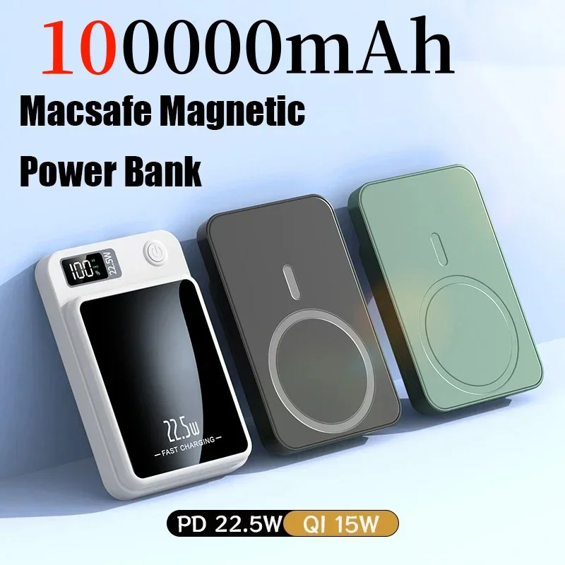 100000mAh 22.5W Wireless Magnetic Power Bank Fast Charging Portable External Battery PowerBank Adapter For iPhone Huawei Samsung