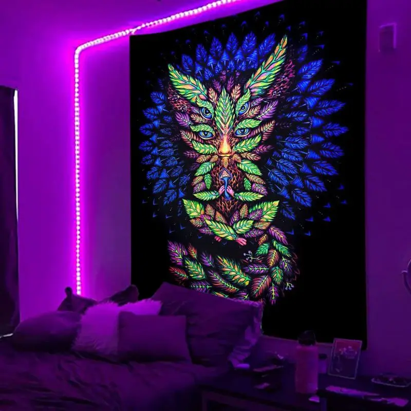 VIKAMA Blacklight Violet Emerald Borealis Cosmos Deer Silhouette Reactive Tapestry Wall Art Room Decor Accent Soft Durable Cozy