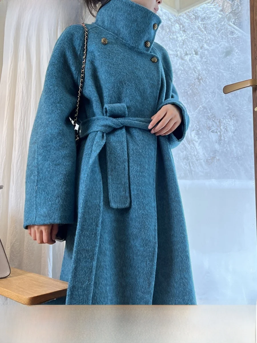 

Double-Sided Woolen Coat Cisas Theme Dongyue Dalian Blue Island Bay Collar Long Sve Mid-Length Commute Sle Women's W...