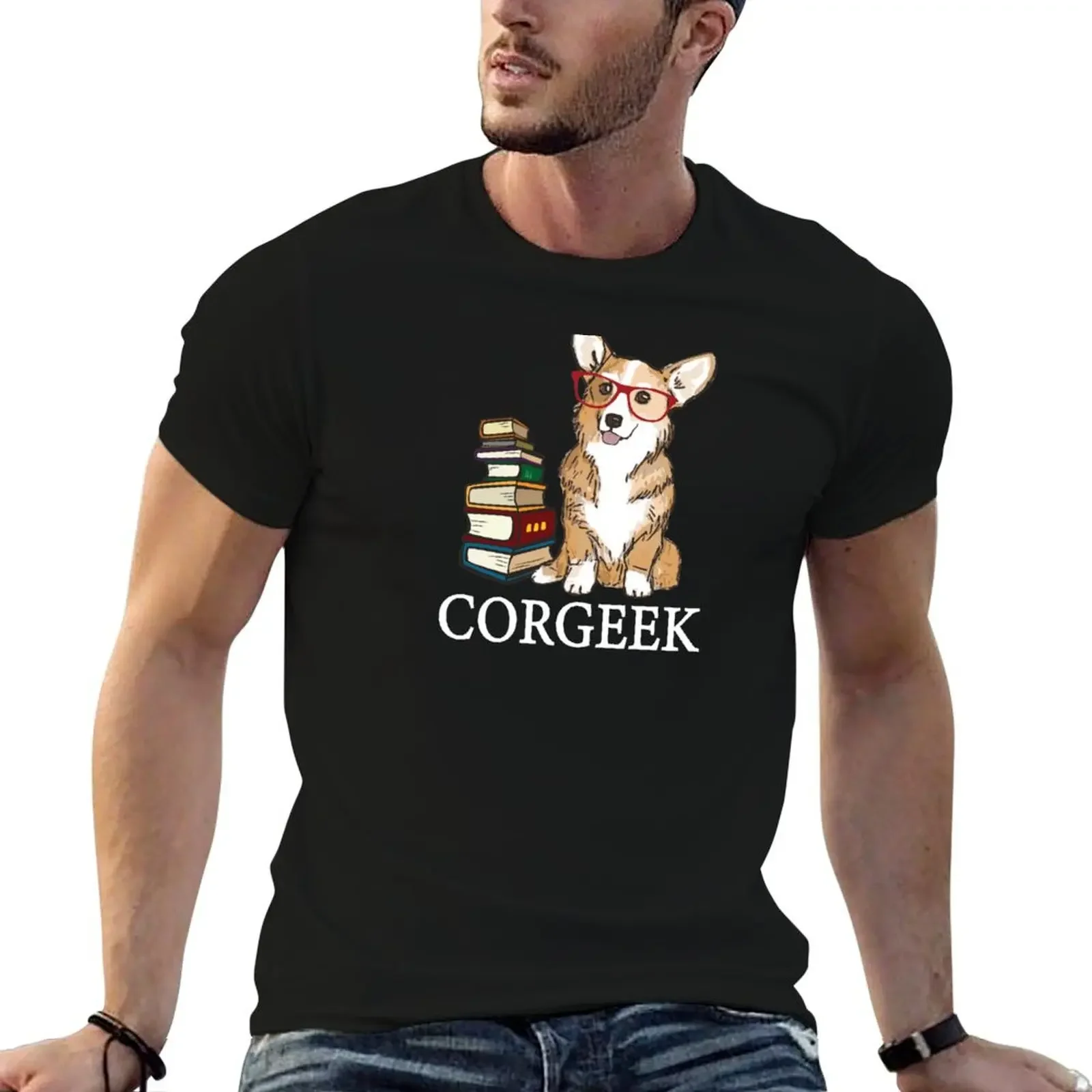 Corgi for book lovers, book nerds, readers, or english teachers - corgeek T-Shirt new edition anime tshirts for men