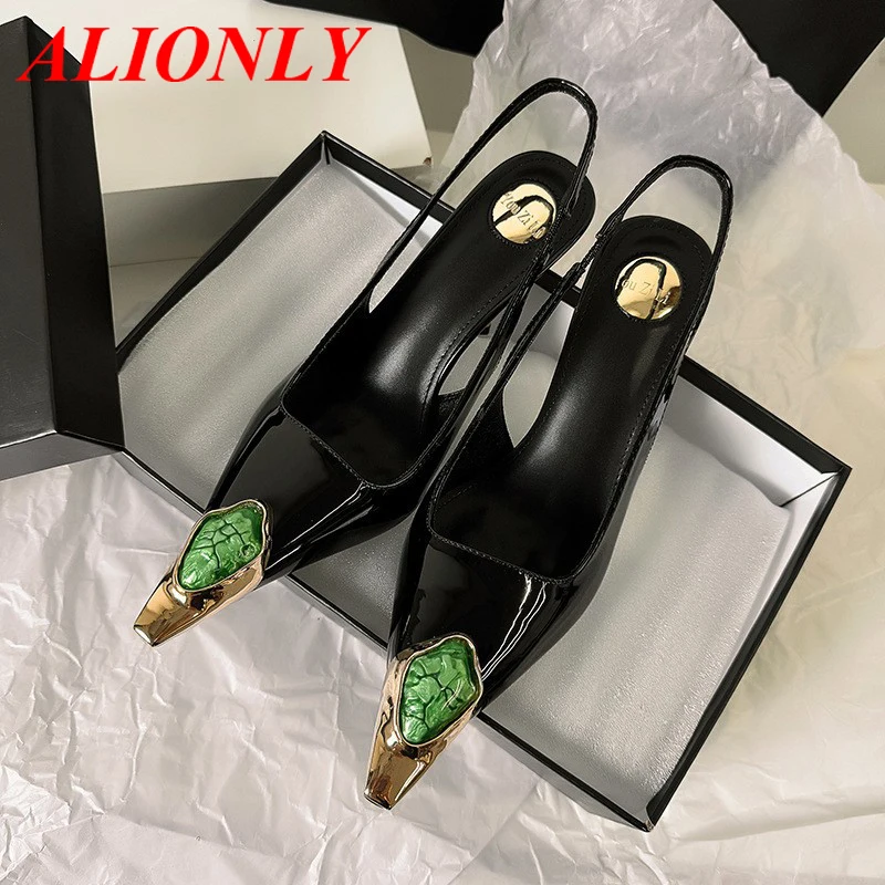 

Alionly 2026 Summer Design Inlay Diamonds Woman Pumps Sandals Elegant Sexy Thin Heels Pointed Toe Banquet Prom Slingbacks Shoes