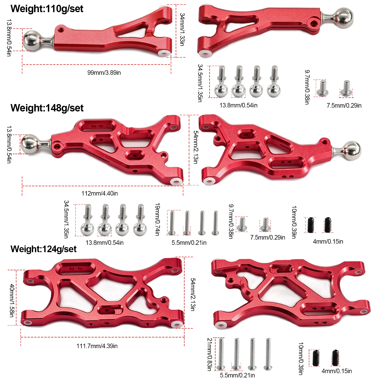 RCMMTING Aluminum Alloy Front and Rear Suspension Arm Kit with Pivot Balls for ARRMA 1/7  Limitless Infraction 1/8 Typhon 6S BLX