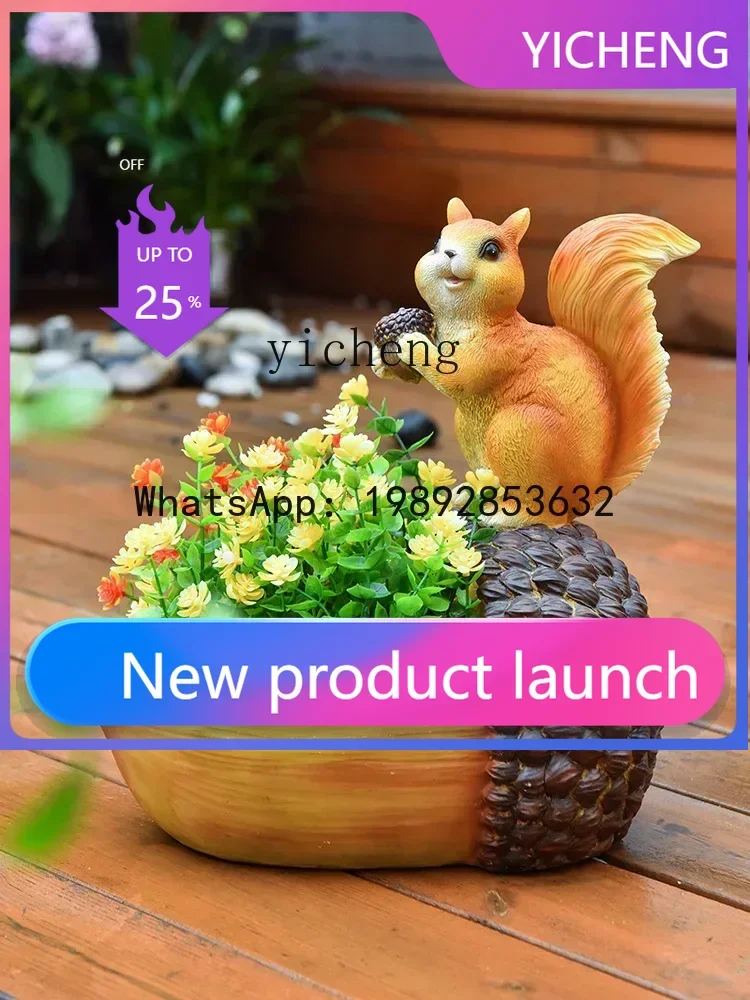 X2 Outdoor Solar Simulation Little Squirrels Animal-Shaped Flowerpot Garden Terrace Balcony Landscape Decoration Ornaments