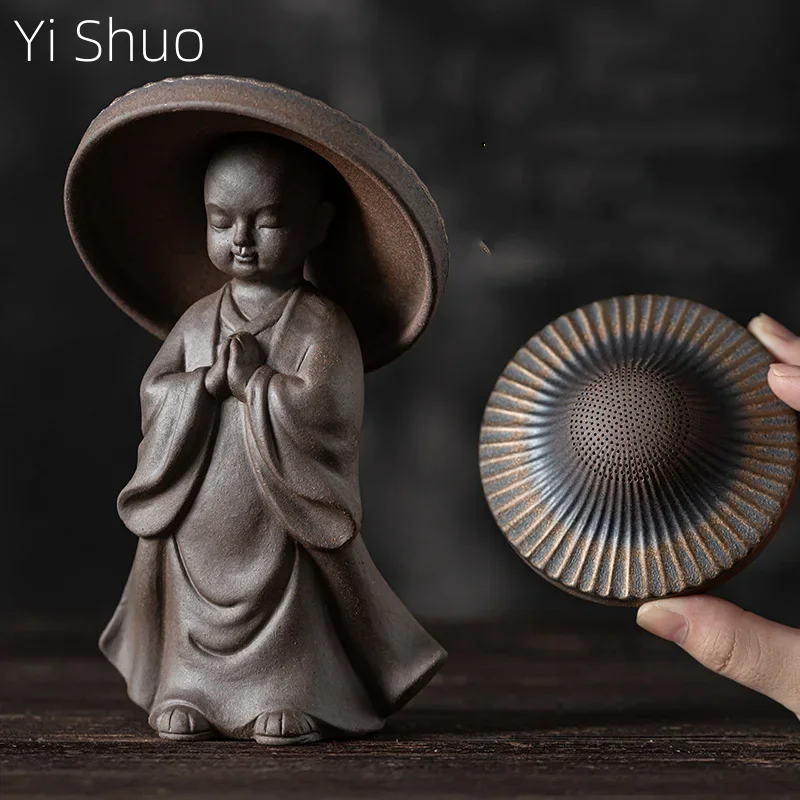 Japanese Gilding Iron Glaze Monk Tea Strainer All-Ceramic Integrated FilterTea Pet Decoration Tea Net Tea Strainer Tea Filter
