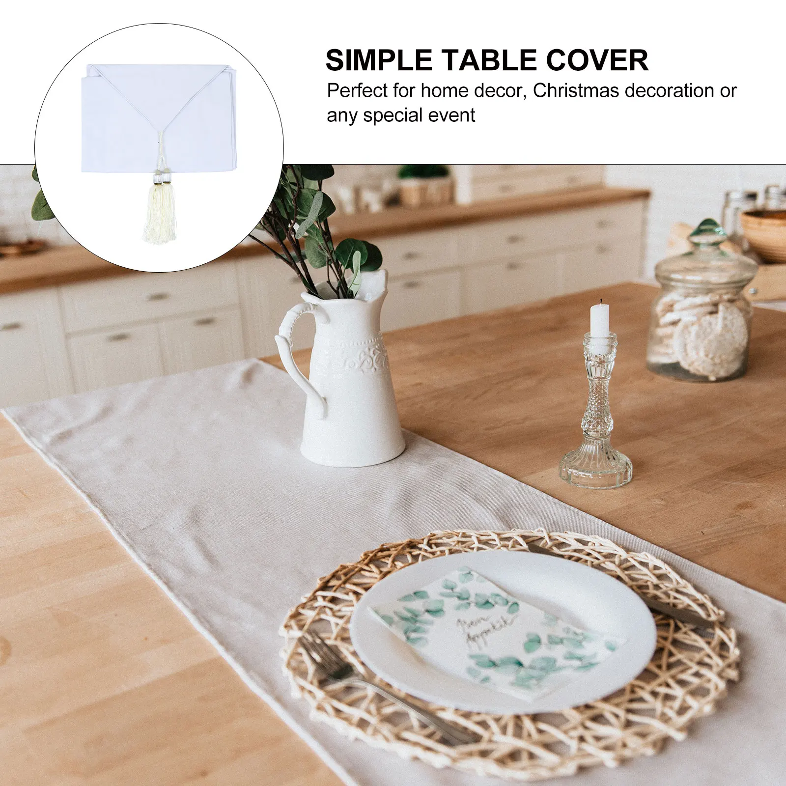 

European Style Tassel Flag 240Cm Long Simple Polyester Table Cover For Dining Table Wedding Party Christmas Home Decor Easy Wash