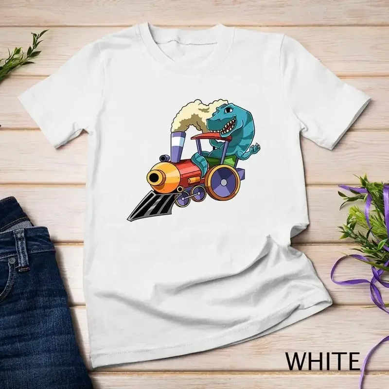 Funny Dinosaur Riding A Train Tyrannosaurus Dino Boys Girls Unisex T shirt