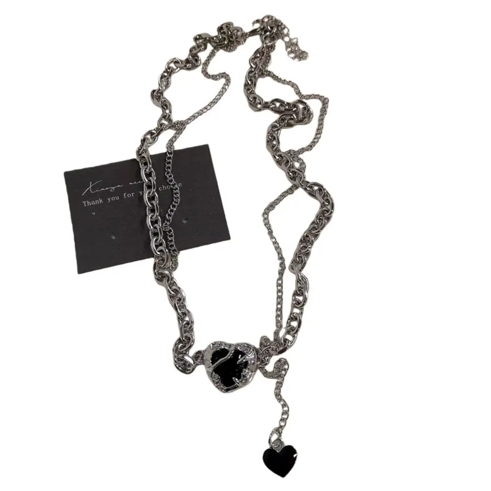 Halloween Black Heart Punk Rock Necklace Zinc Alloy Street Vintage 90s Y2K Necklace Sweater Chain Cool Cross Pendant Men Women