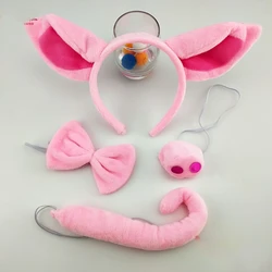 Soft Pig Ear Headband Nose Tail Halloween Animal Headdress Dress Up Accessories Pink Piggy for Head Hoop Set Cosplay Pro