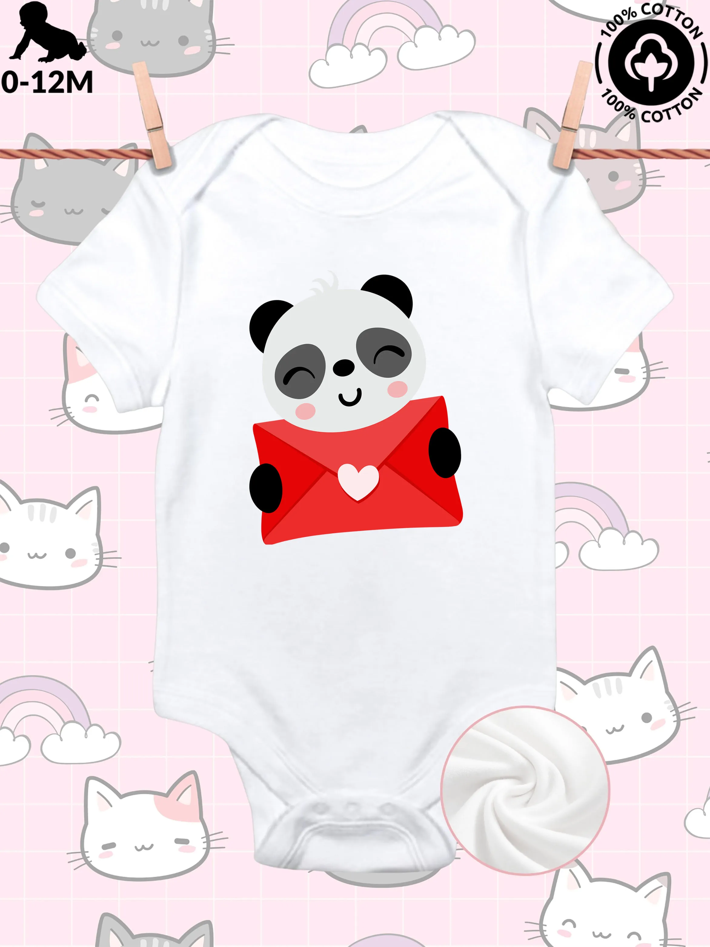 

Детский комбинезон унисекс с изображением панды, держащей любовное письмо, из чистого хлопка, мягкий, всесезонный, белый, 190 г/м²