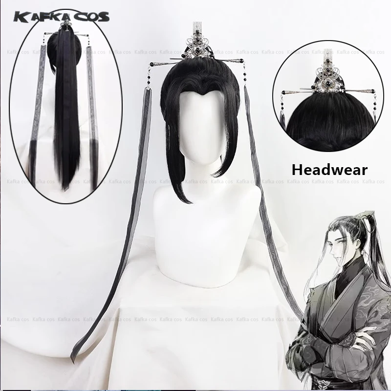 He Xuan parrucca Cosplay lunga nera 75cm Anime Tian Guan Ci Fu benedizione ufficiale capelli sintetici Heaswear Fan puntelli di Halloween