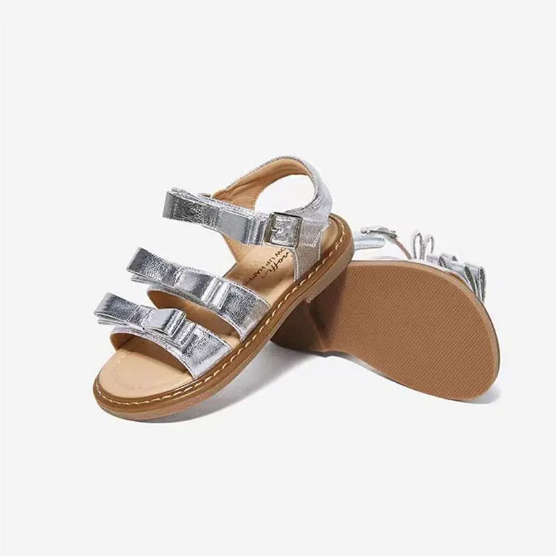 Toddler Girls Shool Summer Sandals Kids Rose Gold Birthday Shoes Bows Gladiator Sparkle Leather Sandals Girls 4 5 6 8 Years