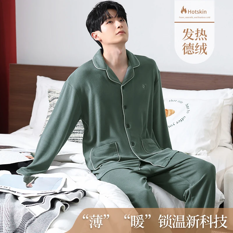 2024 New Winter Warm Home clothes for Men Thin Velvet Warm Nightwear O Neck Big Size L-5XL Pajamas Set Male Young Boy Pijamas