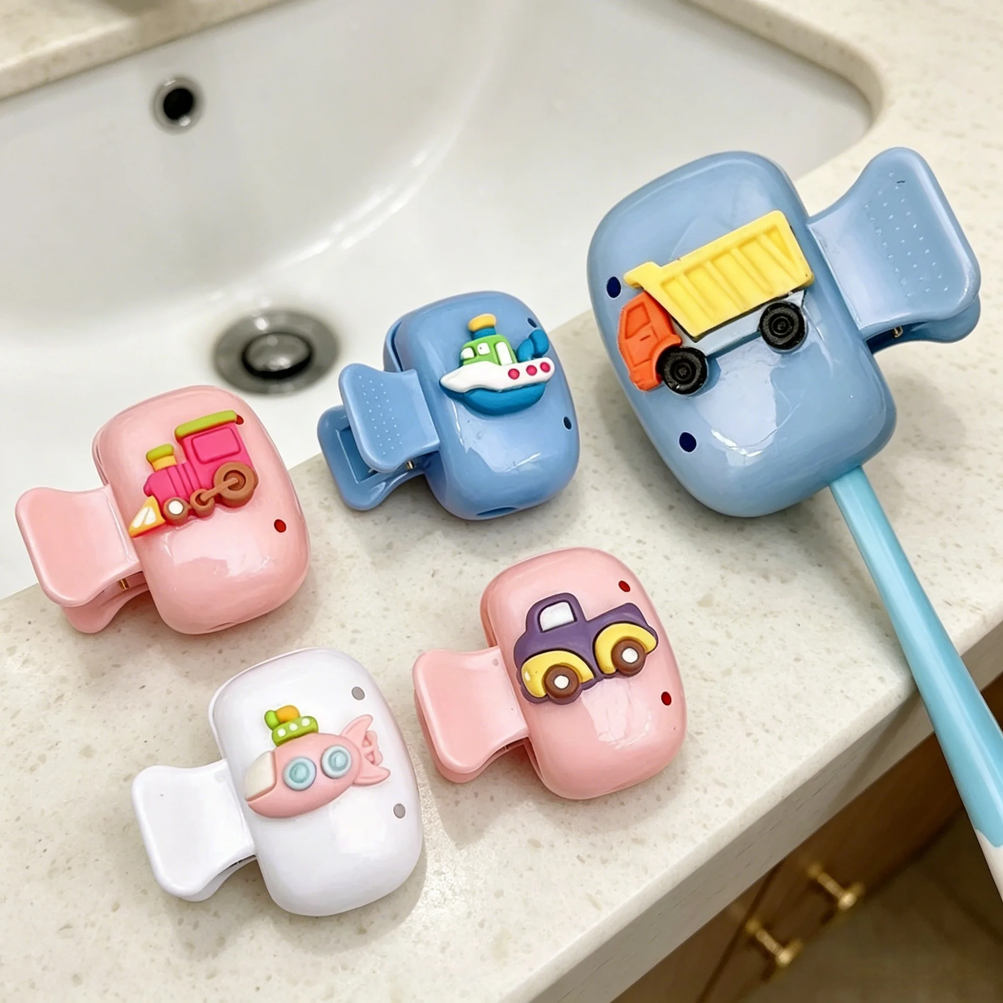 Vehicle Theme Cartoon Toothbrush Holder, Durable Plastic Oral Care Organizer, Compact Lightweight for Travel Home Dorm Hotel Use