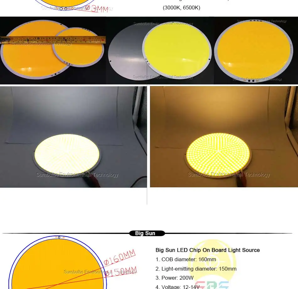 Sumbulbs Runde LED-COB-Lichtquelle, Lampe, 3 W–200 W, kreisförmiger Chip, an Bord für Scheinwerfer, Downlights, Flutlicht, DIY-LEDs – Detail 12