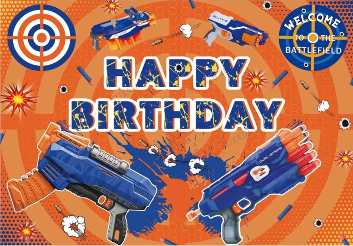 Nerf Background Nerf Party War Party Happy Birthday Backdrop Nerf Party Backgrounds Birthday Backdrops for Kids Nerf Party Suppl