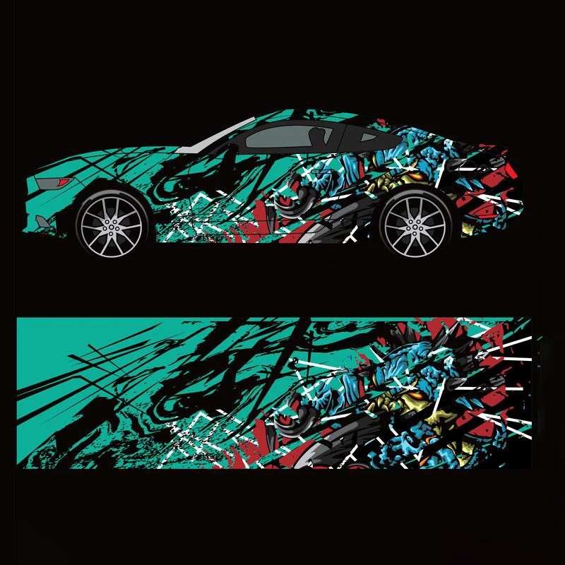 

Ocean Wave Dragon Car Sticker Racing Side Pack Modification Universal Abstract Decal Skull Pattern Sticker