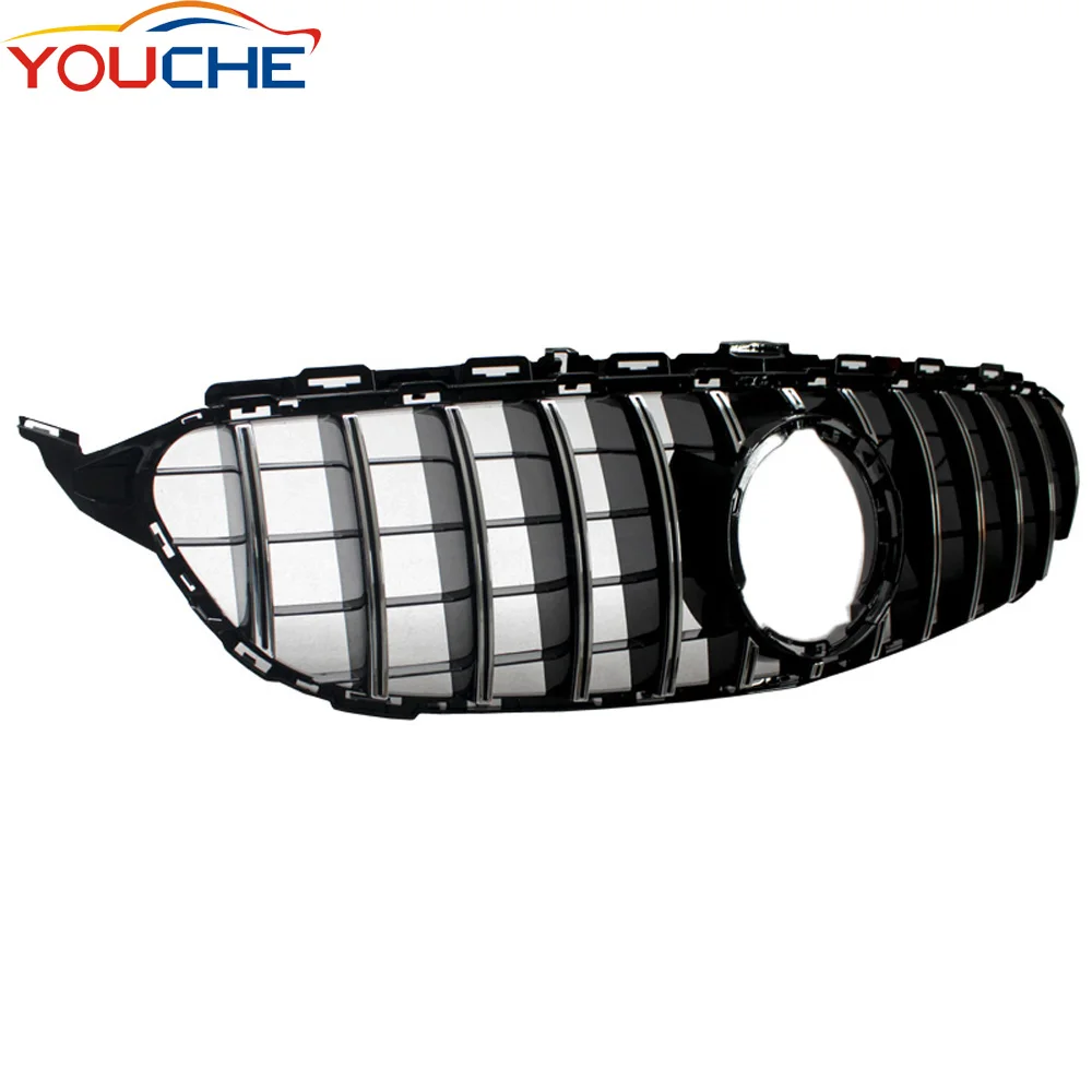 W205 GT R Mesh Grille for Mercedes C Class C250 C300 C350 ABS Black Front Bumper Grill 2019 2020