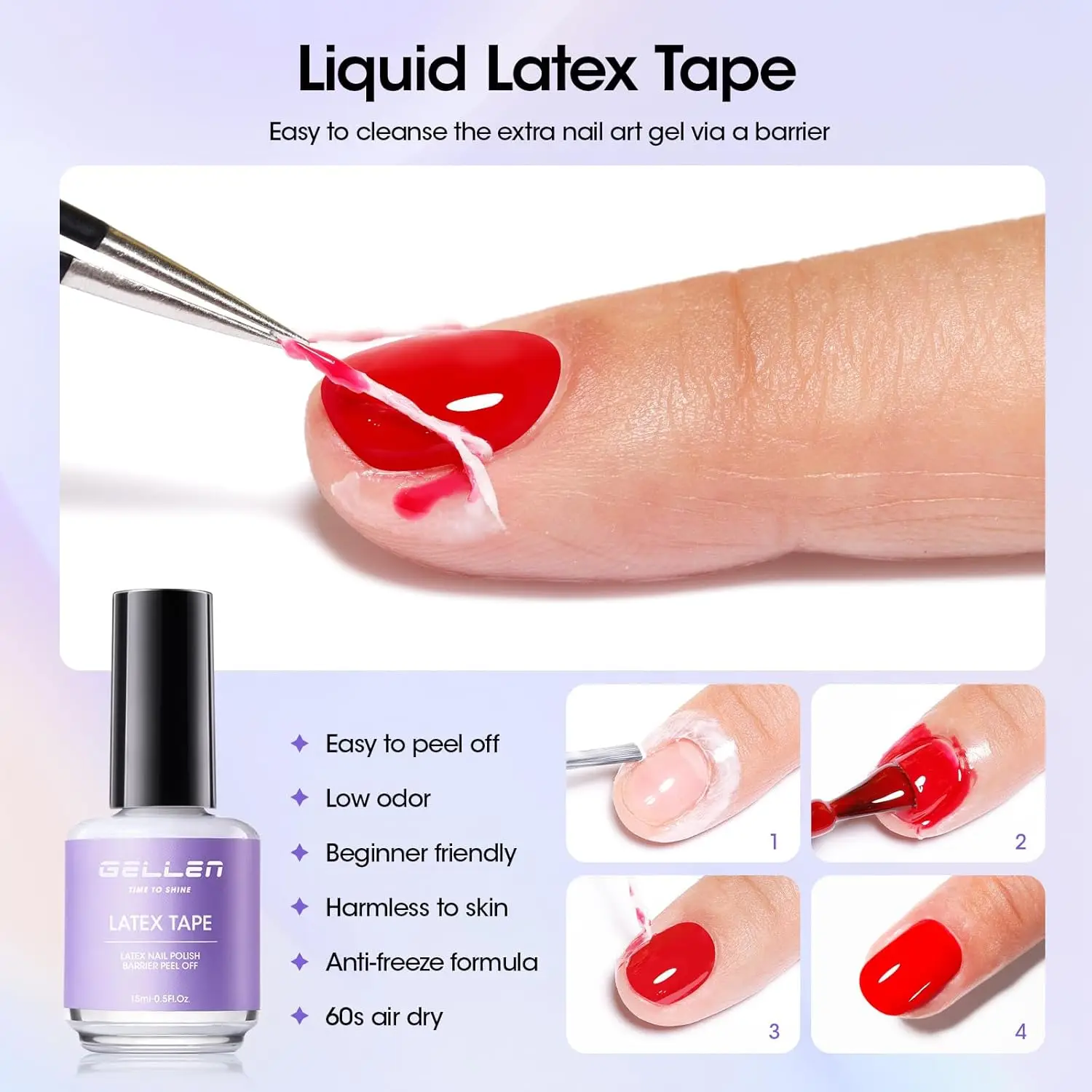 Kit Profesional de Removedor de Esmalte de Uñas en Gel GELLEN con Removedor de Gel de Uñas de Látex Líquido Desprendible, Removedor de Gel de Uñas Profesional sin Remojo