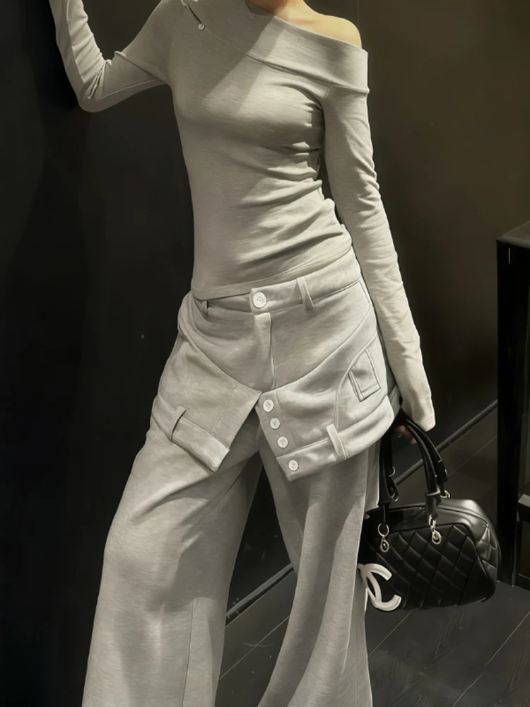 Women's Retro Slit Curtain Skirt Pants 2025 Autumn  Winter New Loose Versatile High-End Design Sense Wide-Leg Sweatpants