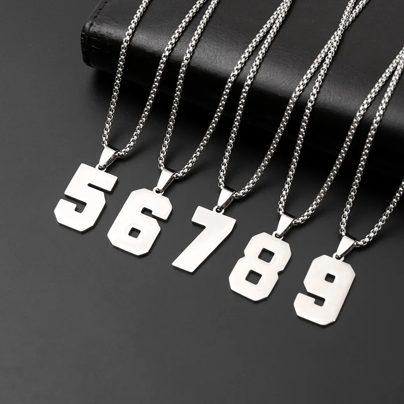 الفولاذ المقاوم للصدأ على الوجهين عدد قلادة 0 1 2 3 4 5 6 7 8 9 مستطيل قلادة الرجال النساء الجوف محظوظ أرقام سلسلة مجوهرات